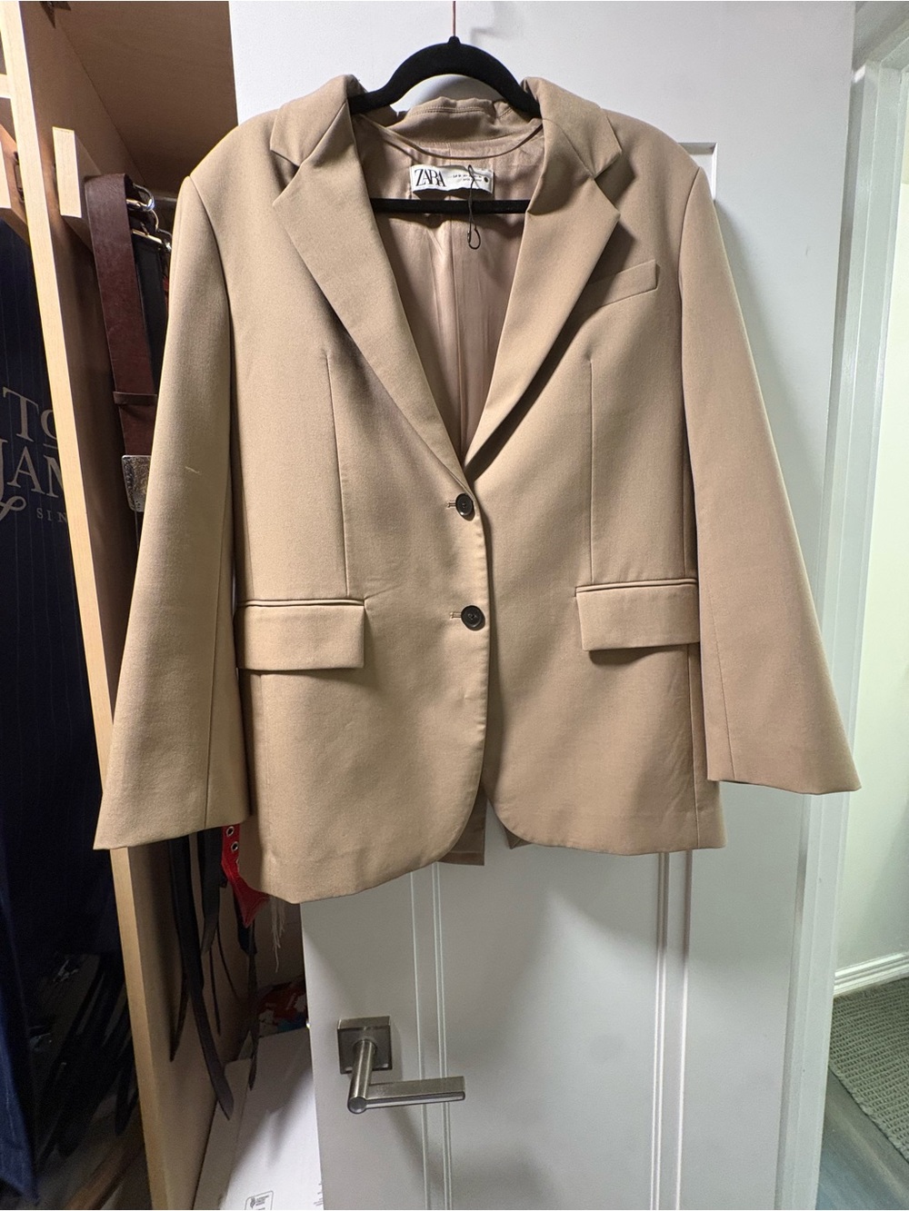 Zara Tan Single-Breasted Blazer Jacket